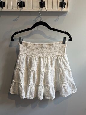 American Eagle Outfitters White Eyelet Tiered Mini Skirt